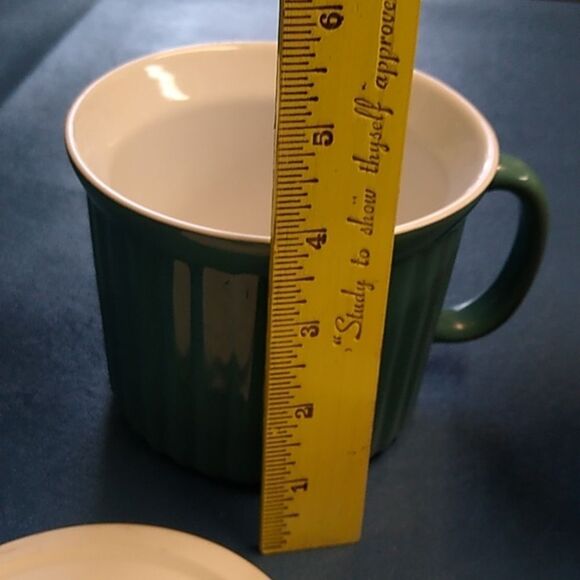 Blue and Orange Stoneware Mugs w/ Lids Cottagecore Countrycore Office - Picture 7 of 7